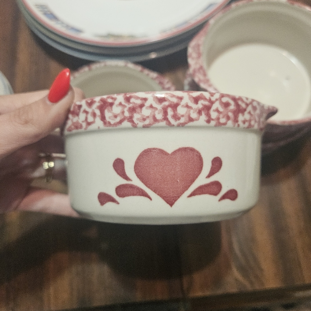 Pink Heart Spongeware Pottery Mini Dishes - Picture 2 of 2